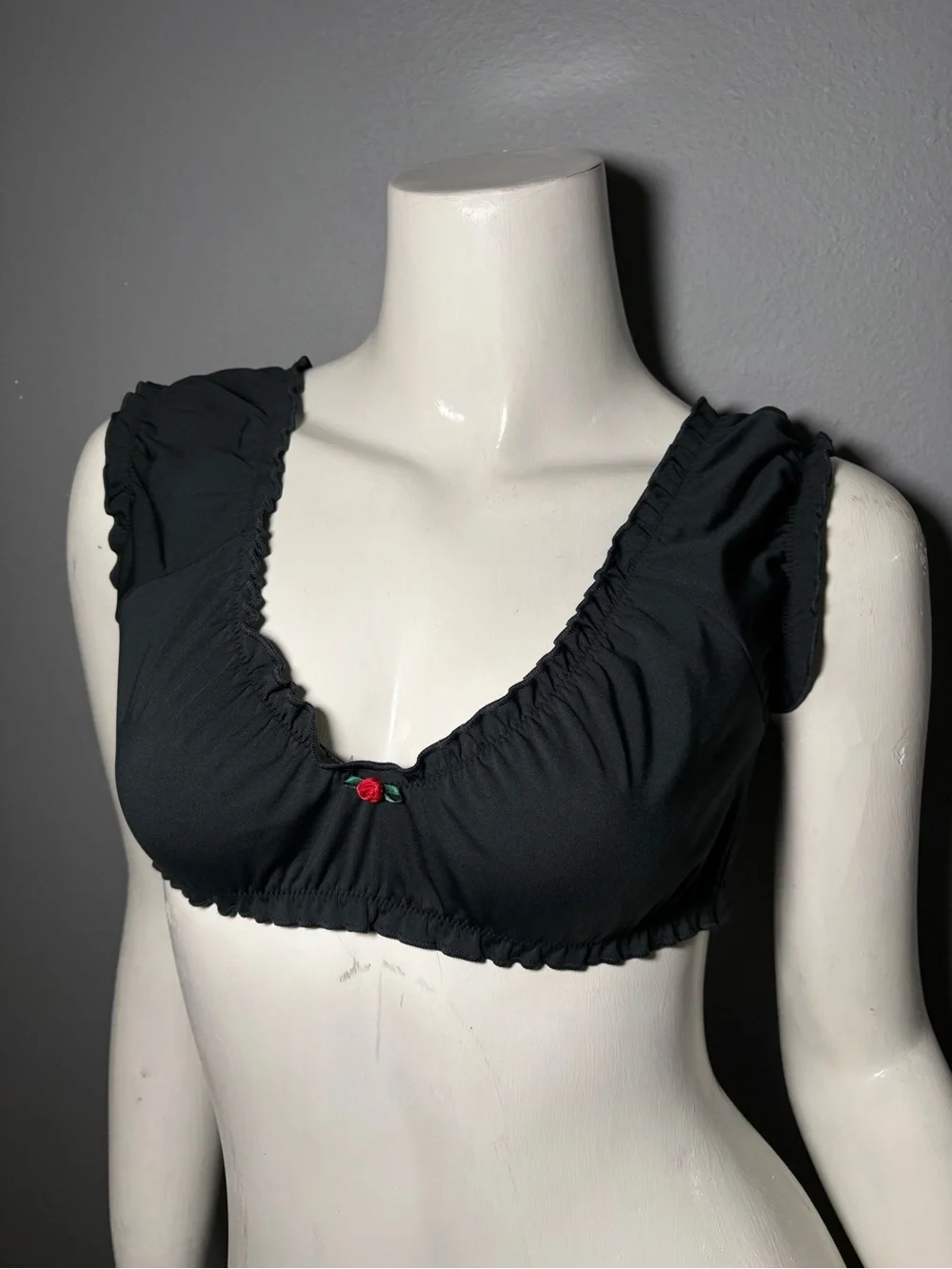 Frankie's Bikinis Black Ruffle-Trim Bralette Bikini Top